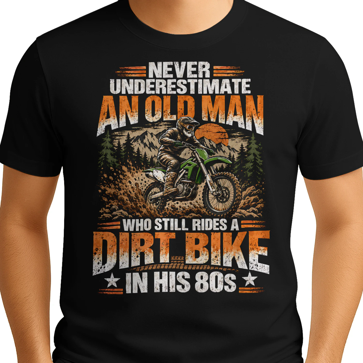 Never Underestimate Old Man Eighties Motorcross T Shirt MTC0040