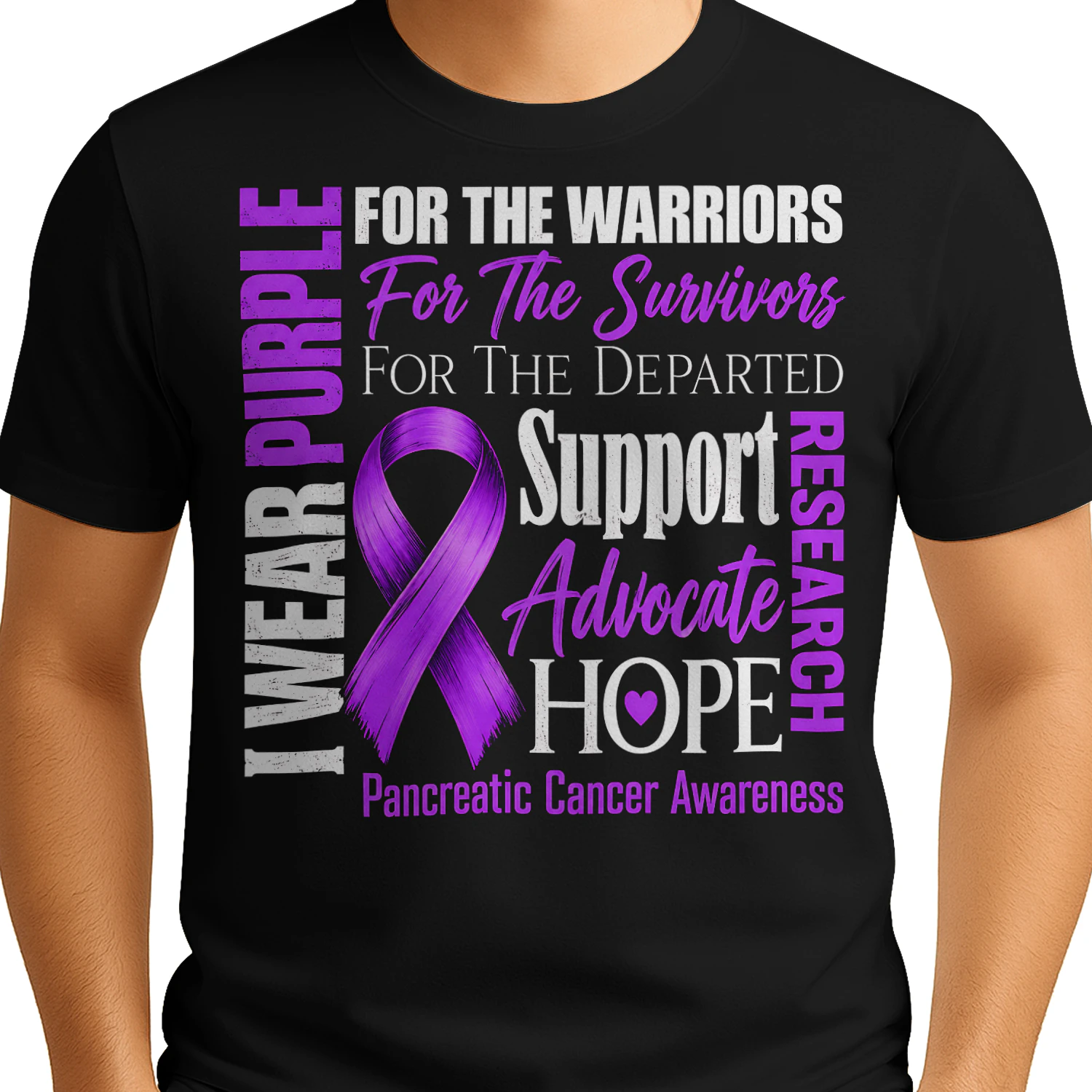 Support Advocate Hope Purple Ribbon Pancreatic Cancer T Shirt PCC0078