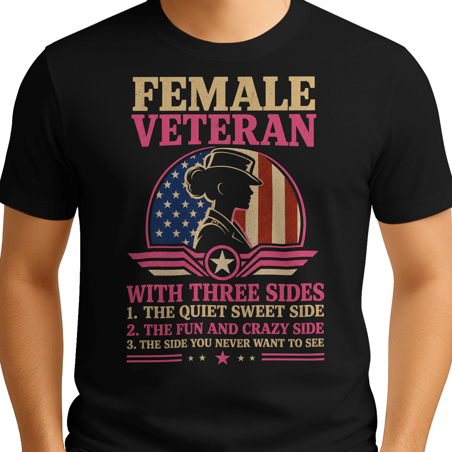 Female Veteran With Three Sides Flag T Shirt VET0013