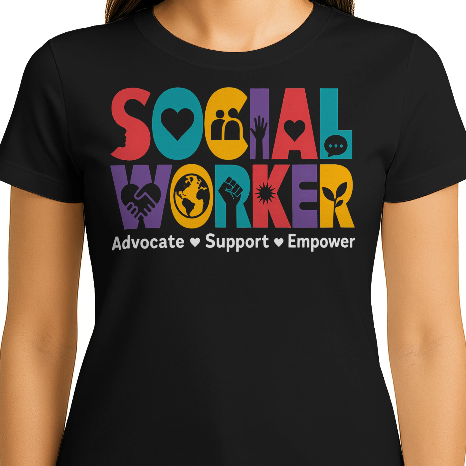Advocate Support Empower Modern Social Worker T Shirt SSW0002