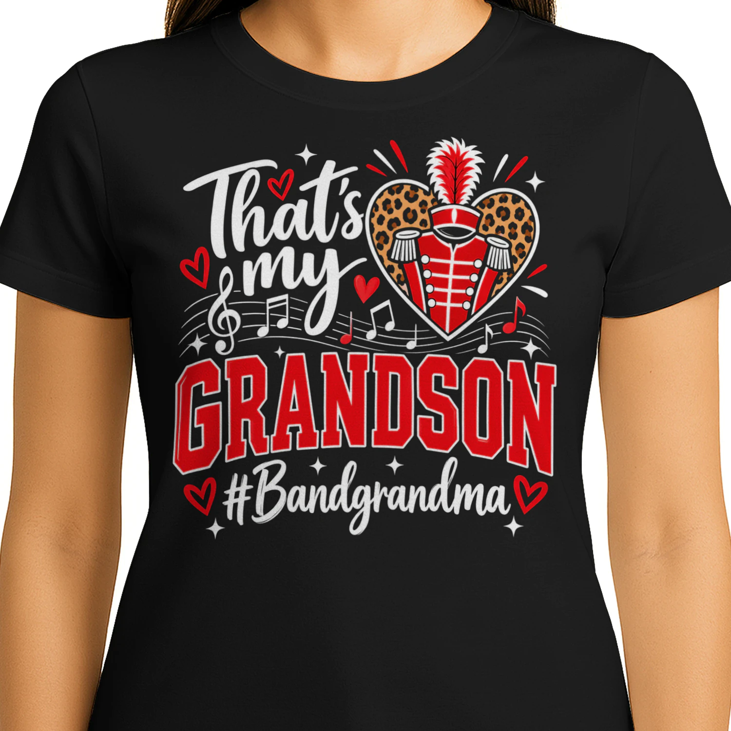 Thats My Grandson Heart Plaid Matching Band T Shirt MCB0080