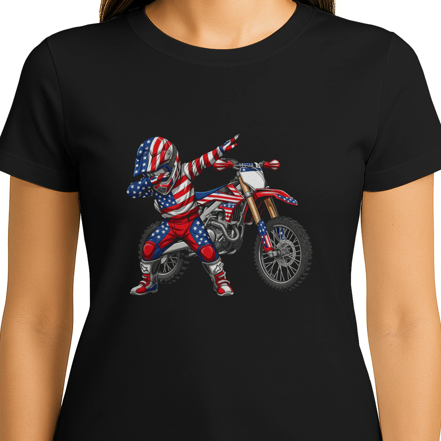 American Flag Stunt Motocross Rider Motorcross T Shirt MTC0004