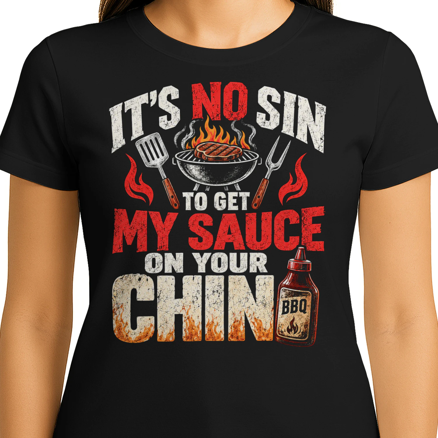 No Sin To Get Sauce Chin BBQ T Shirt BBQ0056
