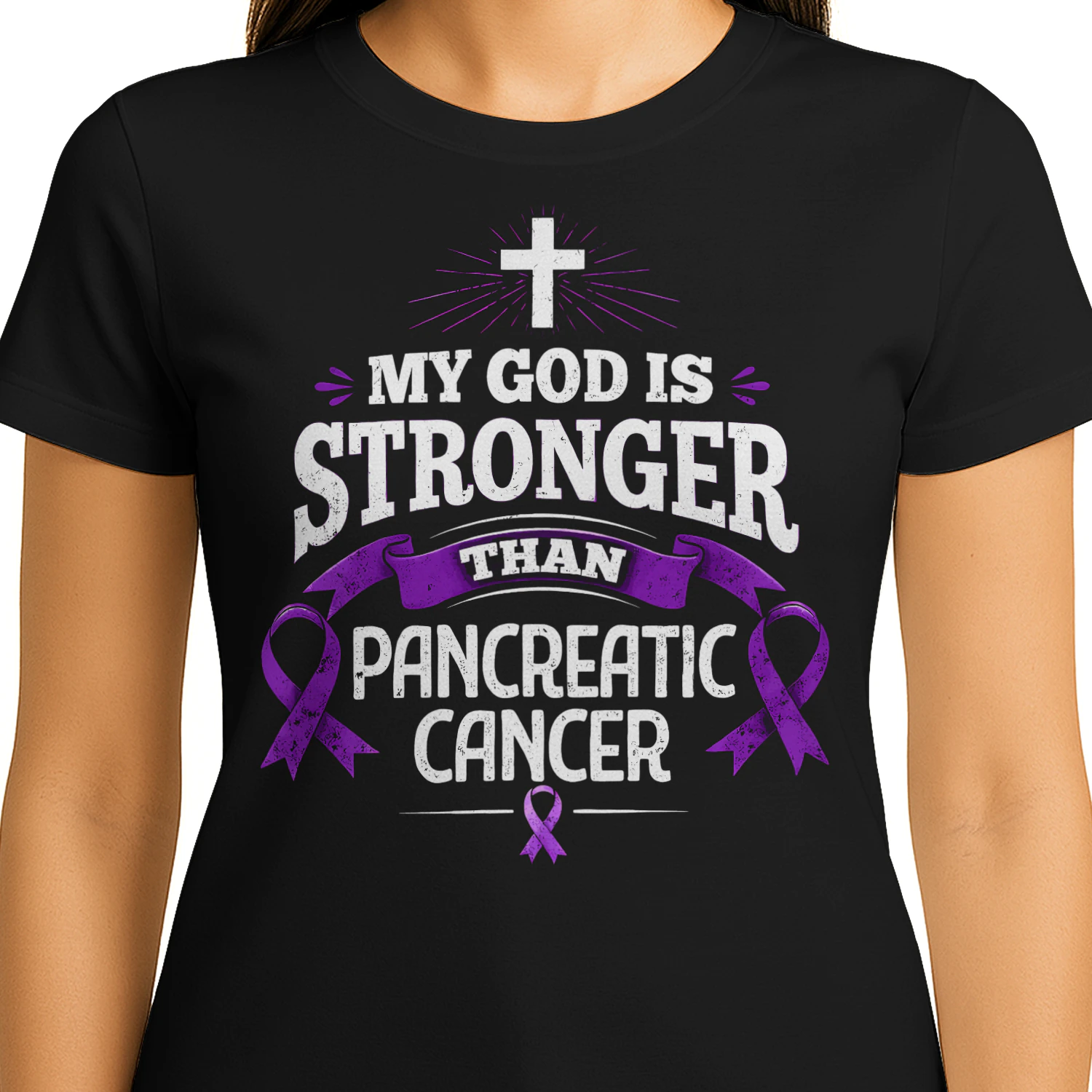 My God Is Stronger Pancreatic Cancer T Shirt PCC0059
