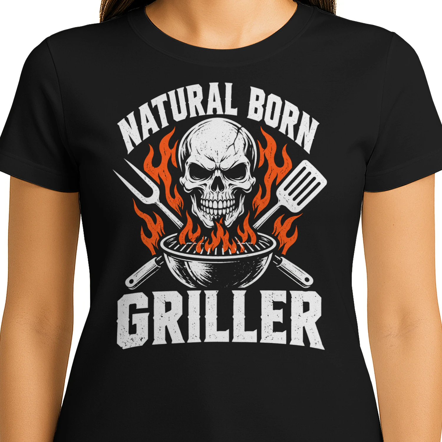 Natural Born Griller Skull Crossed Tools BBQ T Shirt BBQ0053