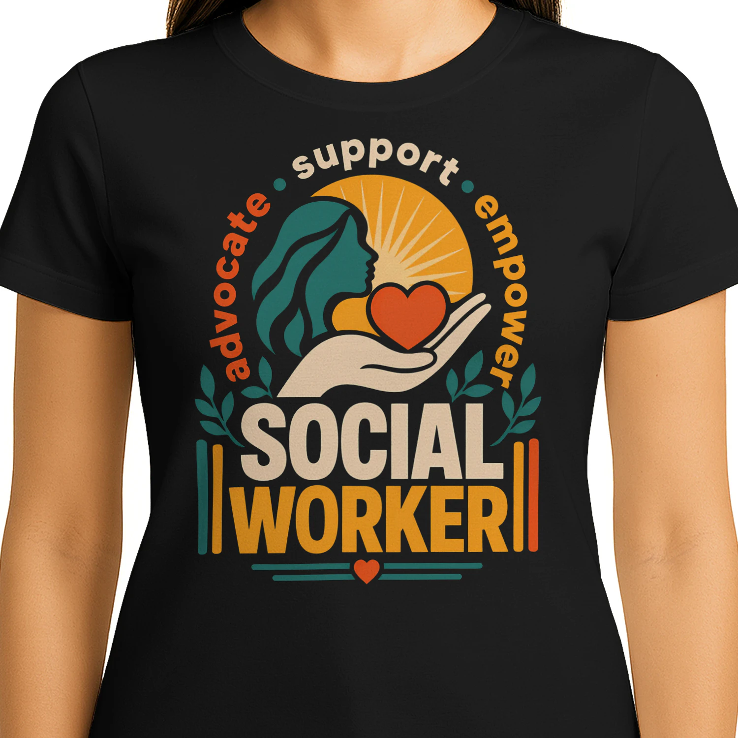Retro Sunset Advocate Support Empower Social Worker T Shirt SSW0027