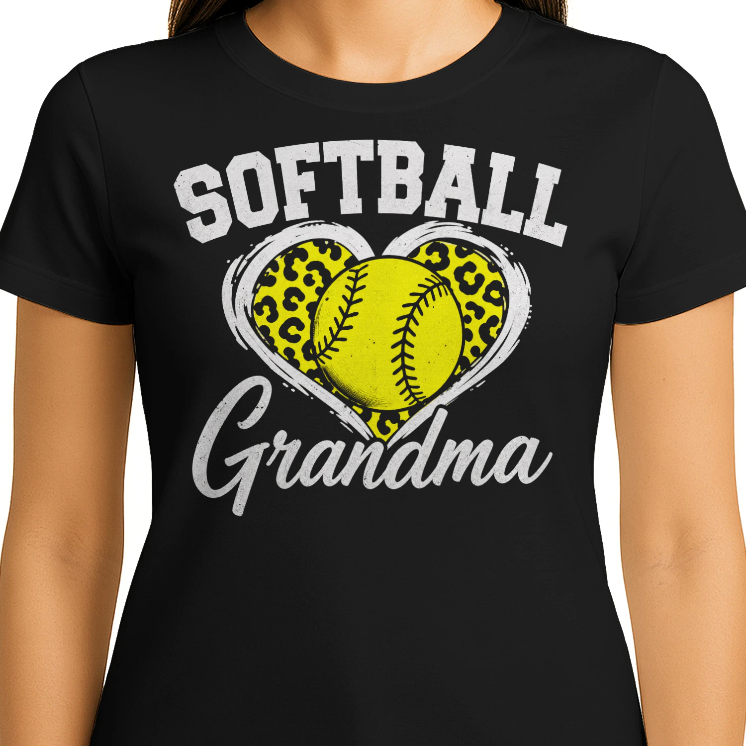 Softball Grandma Heart Leopard Pattern Softball T Shirt GRP0096