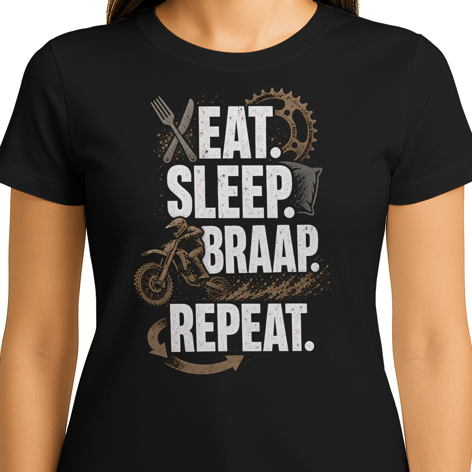 Eat Sleep Braap Repeat Distressed Motorcross T Shirt MTC0016