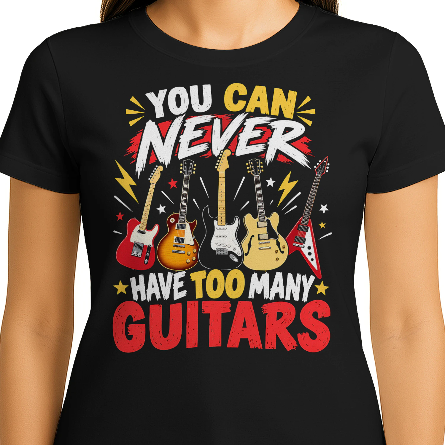 Never Too Many Guitars Red Guitar T Shirt GTR0026