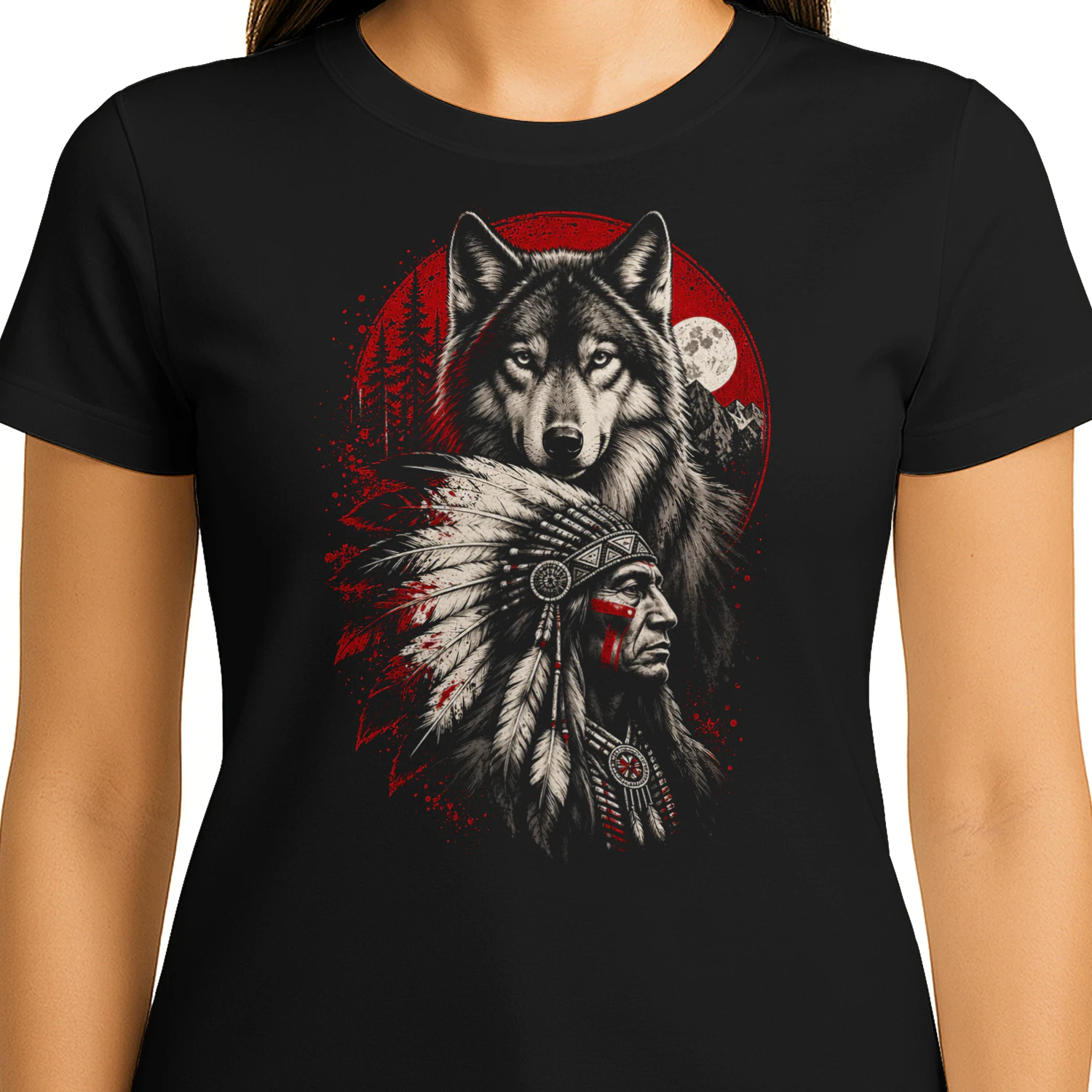 Wolf Spirit Chief Native American T Shirt NTA0073