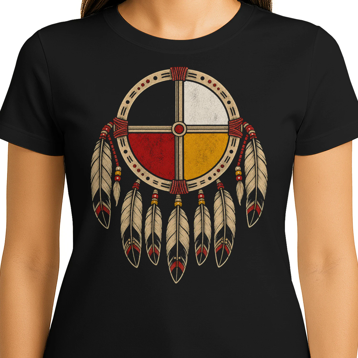 Medicine Wheel Feathers Native American T Shirt NTA0031