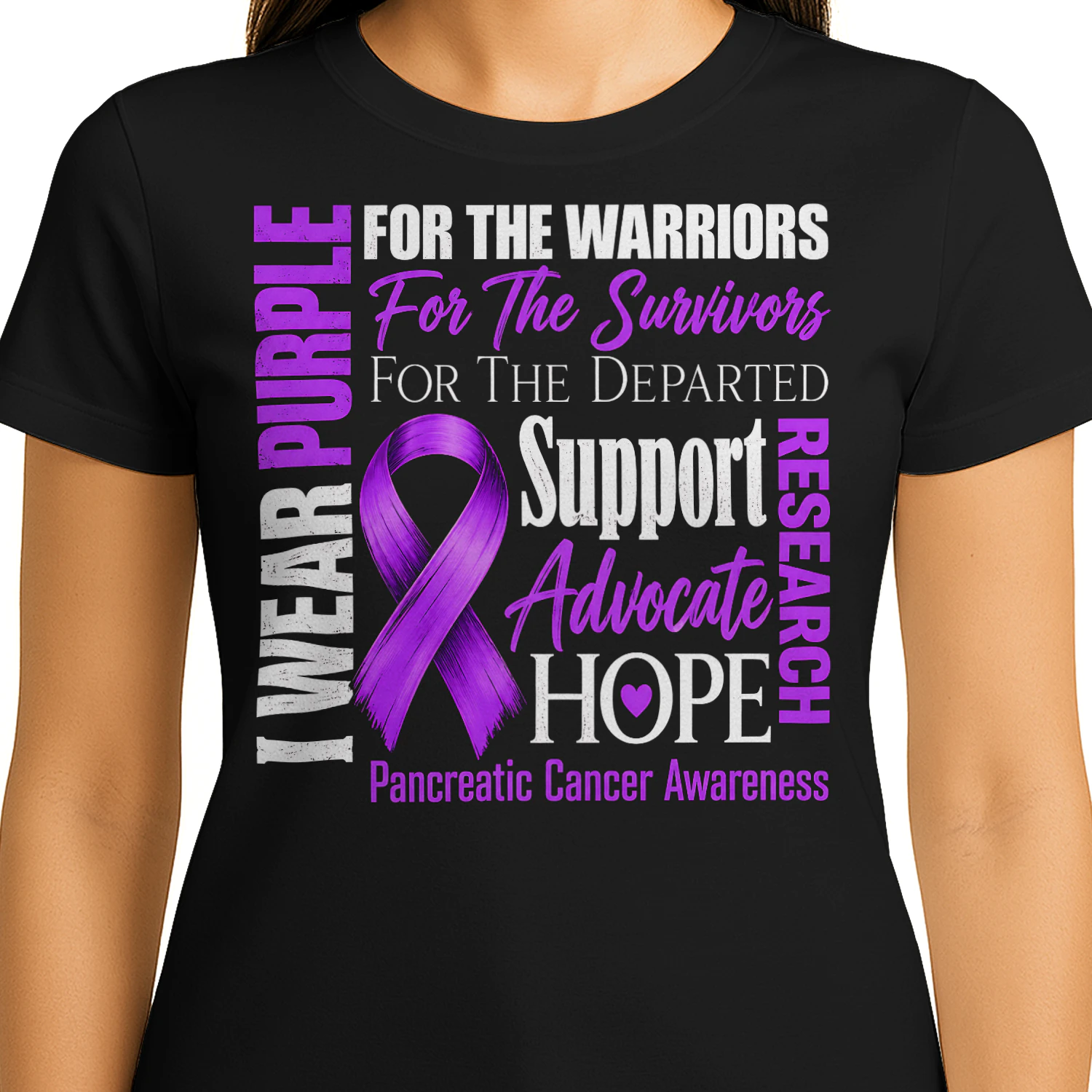 Support Advocate Hope Purple Ribbon Pancreatic Cancer T Shirt PCC0078