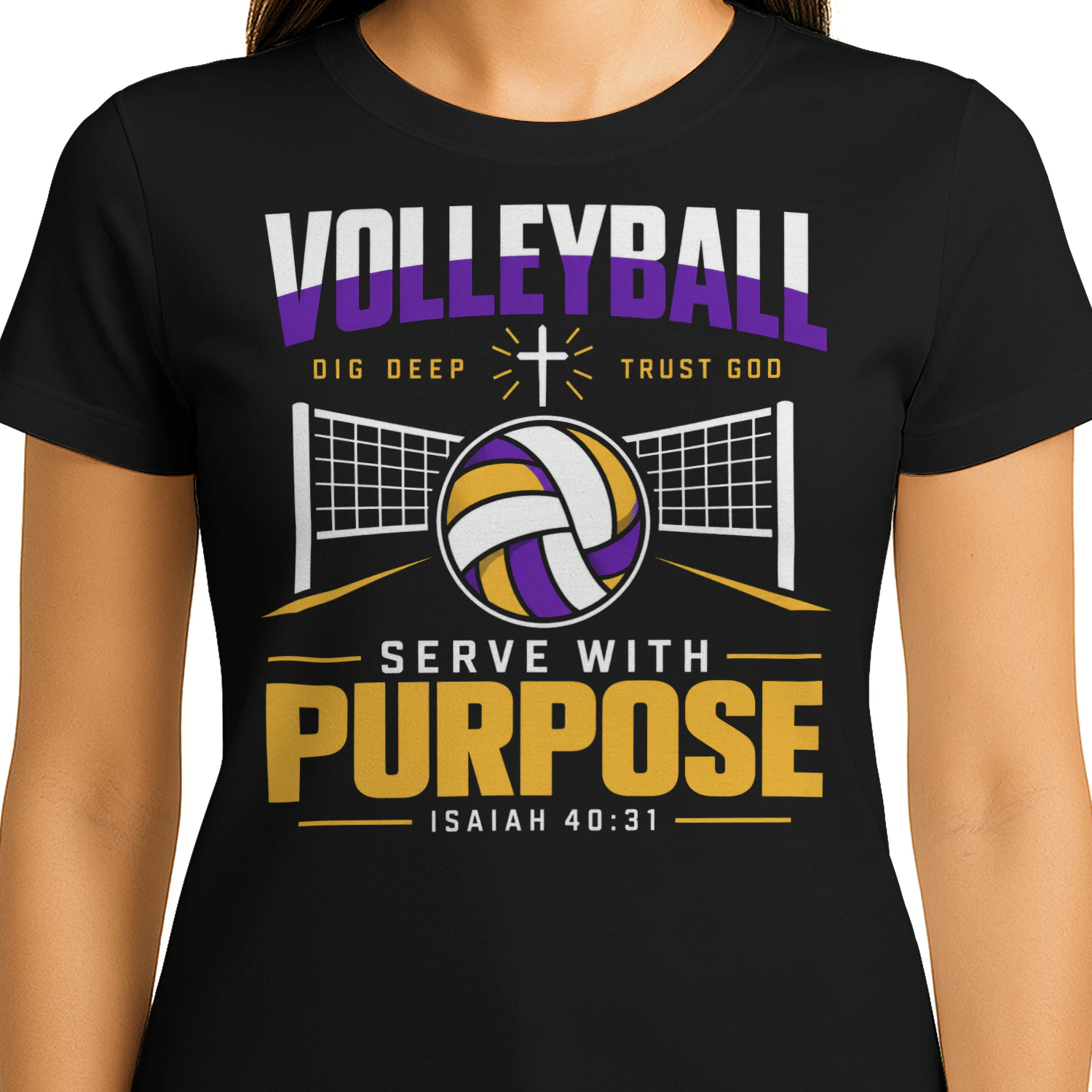 Serve With Purpose Net Court Volleyball T Shirt VOL0062