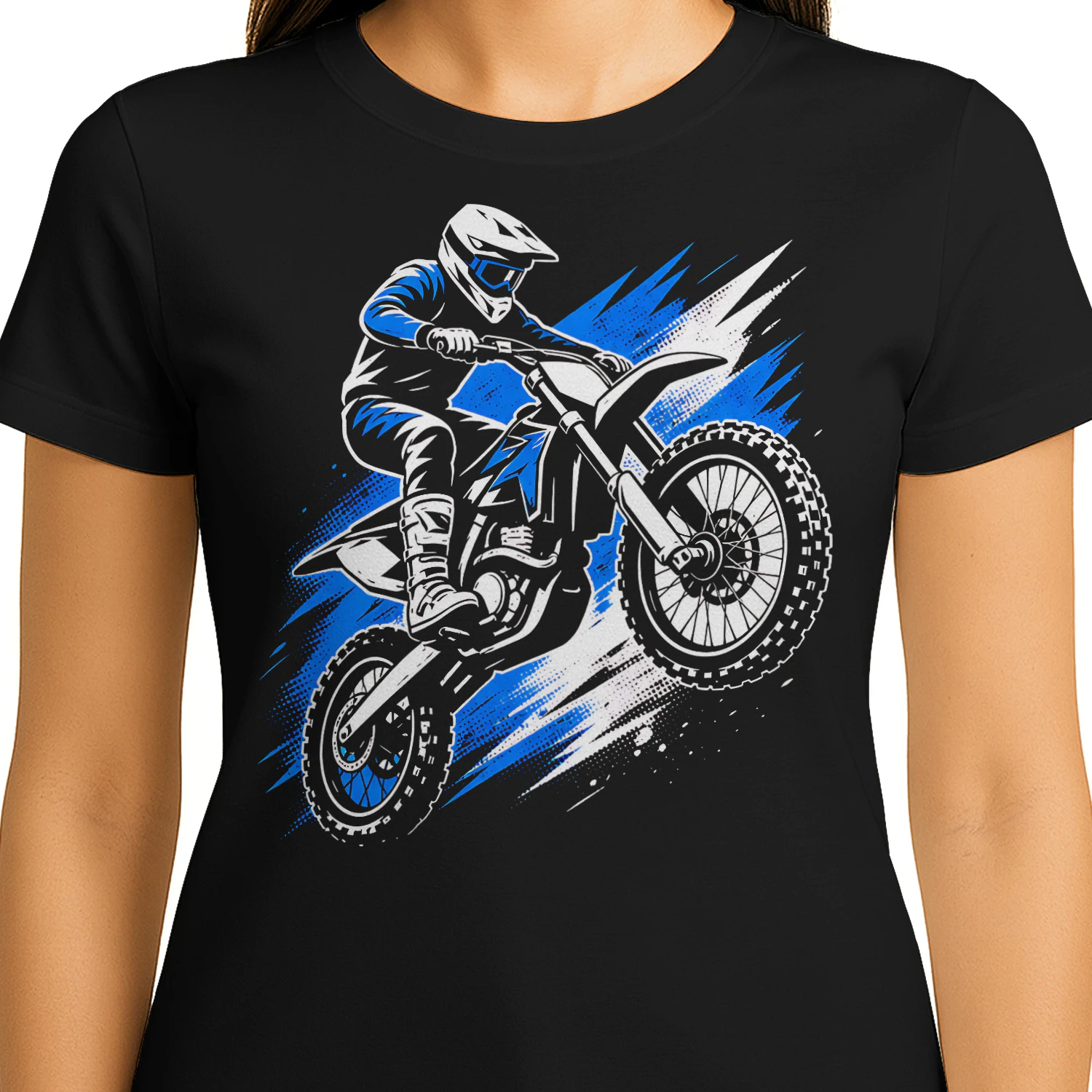 Neon Blue Splash Dirt Bike Motorcross T Shirt MTC0036