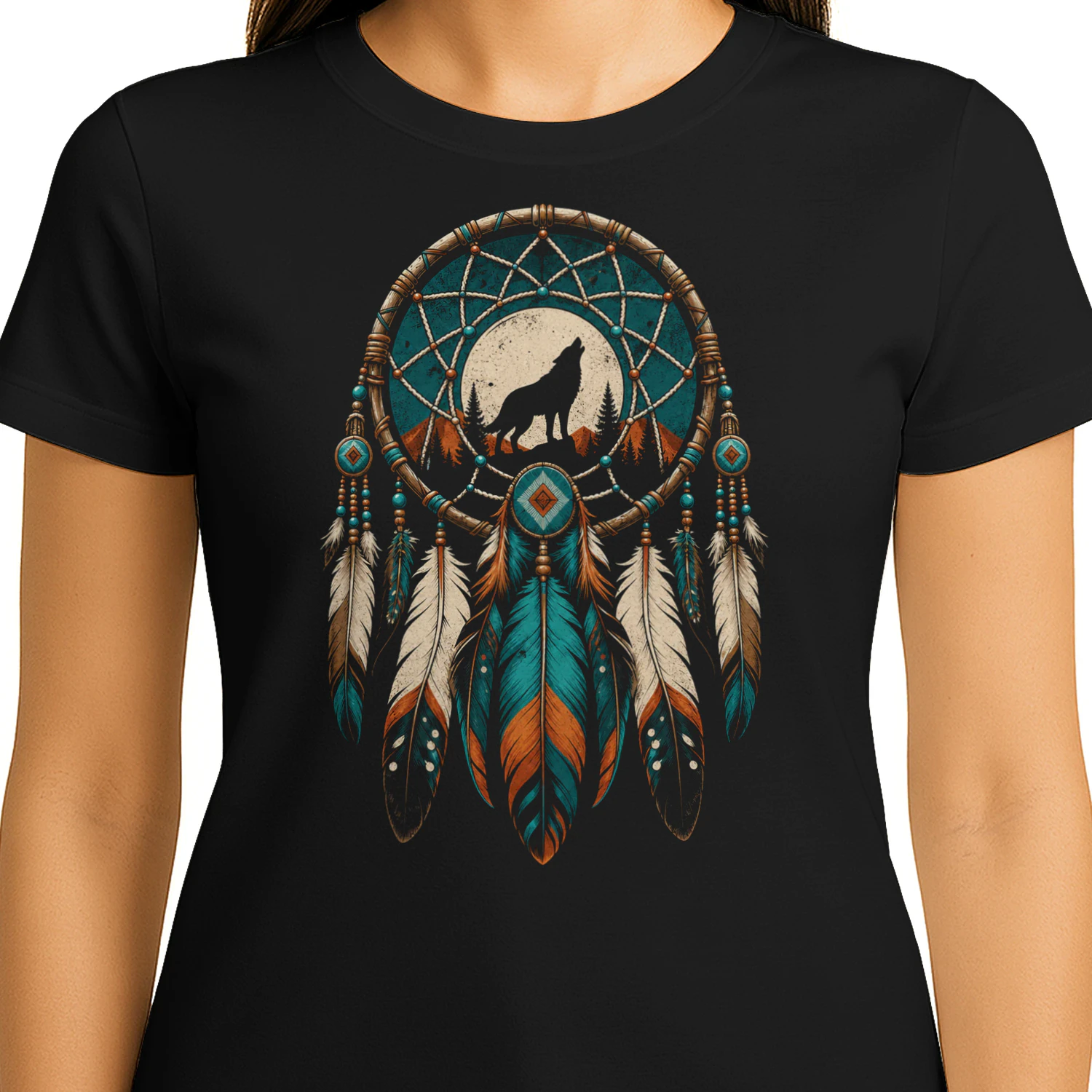 Howling Wolf Dreamcatcher Native American T Shirt NTA0021
