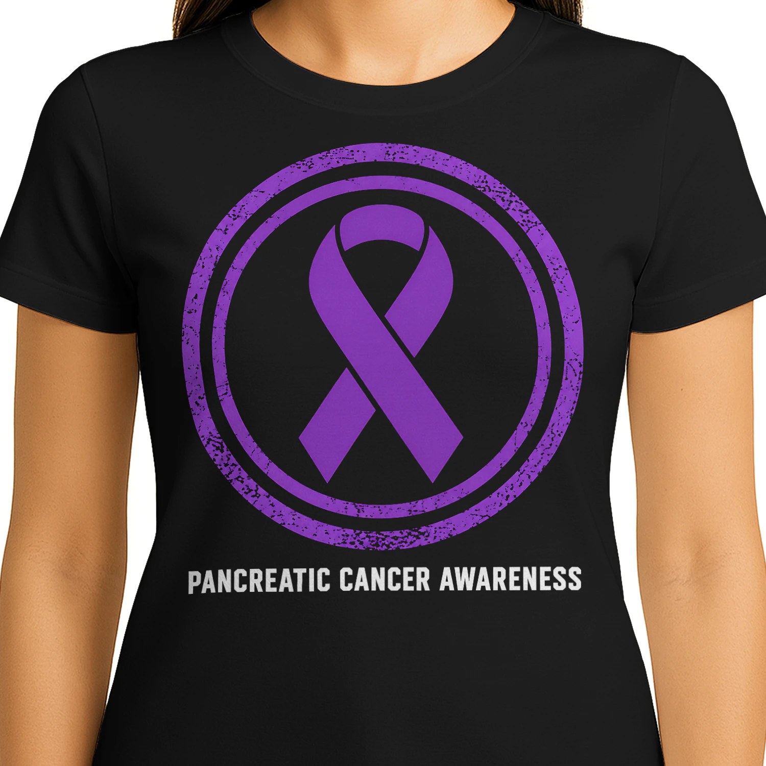 Purple Ribbon Awareness Circle Emblem Pancreatic Cancer T Shirt PCC0072