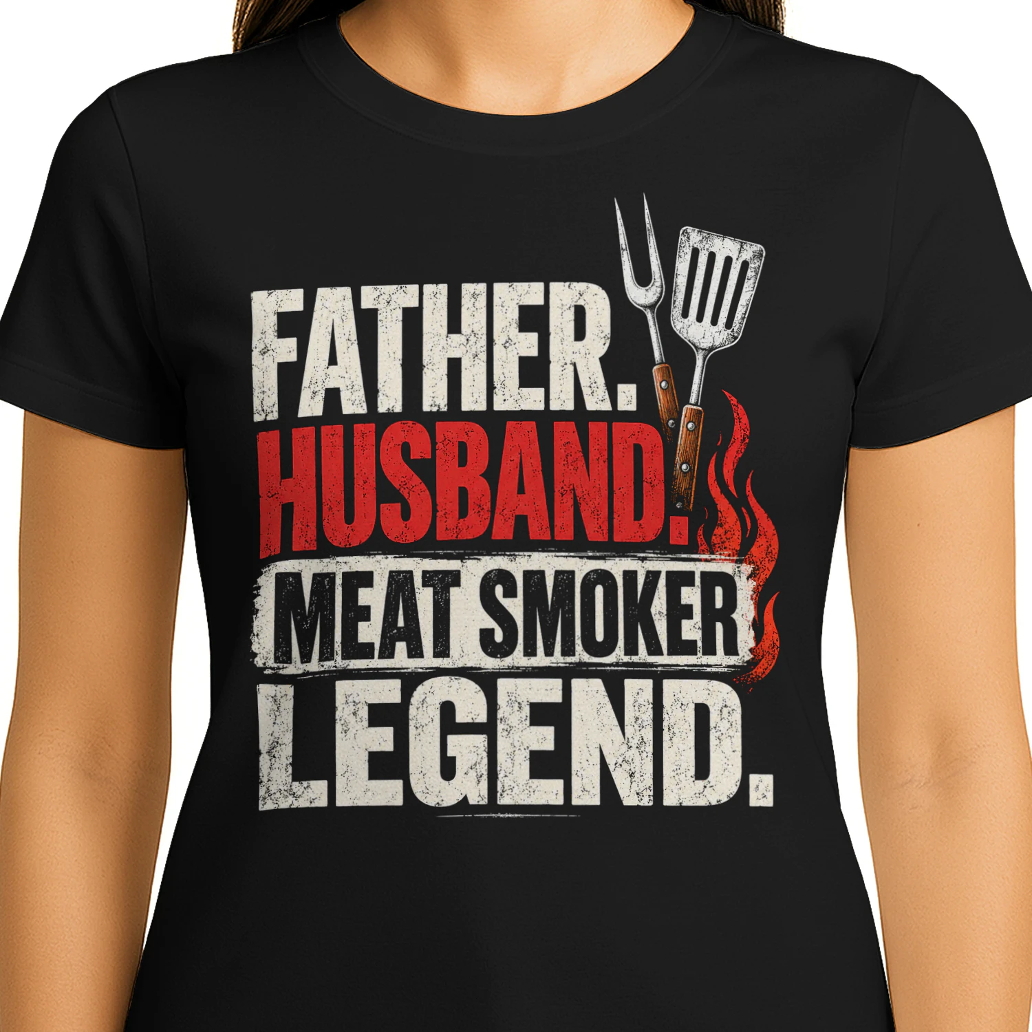 Father Husband Meat Smoker Legend Red BBQ T Shirt BBQ0024