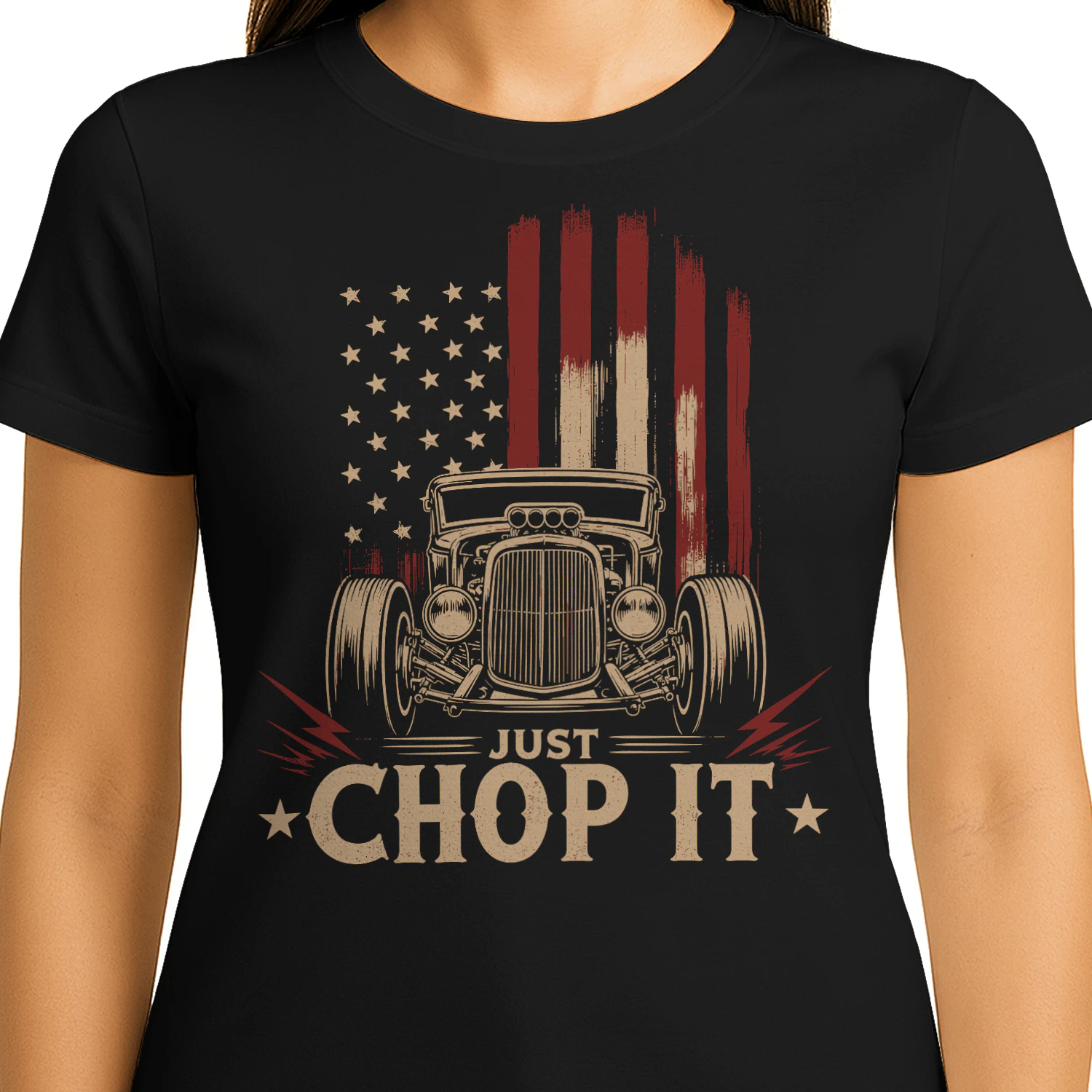 Vintage Just Chop It American Flag Car Hotrod T Shirt HRD0028