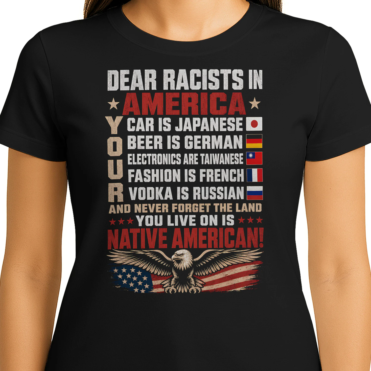 Dear Racists Eagle American Flag Native American T Shirt NTA0016