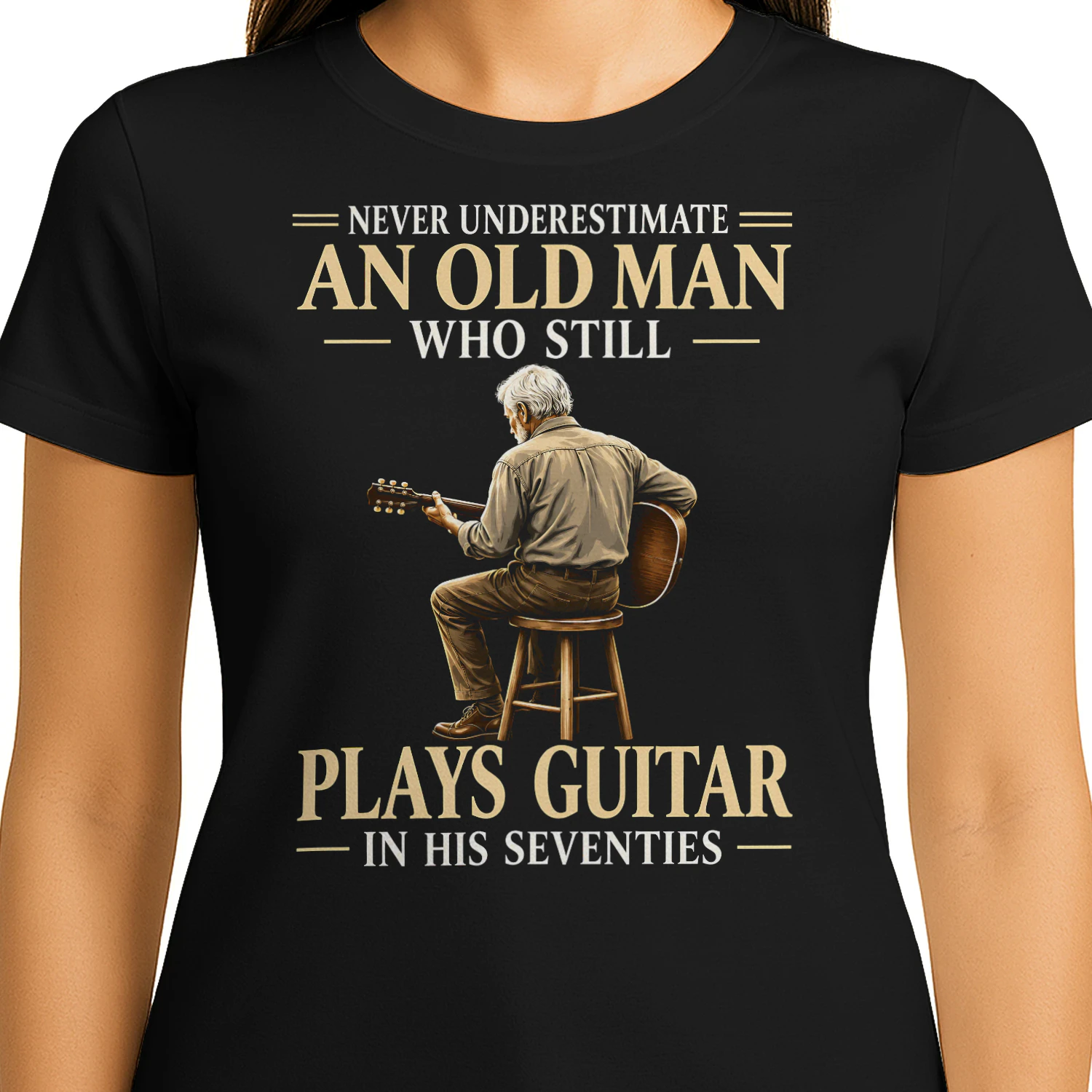 Old Man Stool Playing Guitar Guitar T Shirt GTR0048