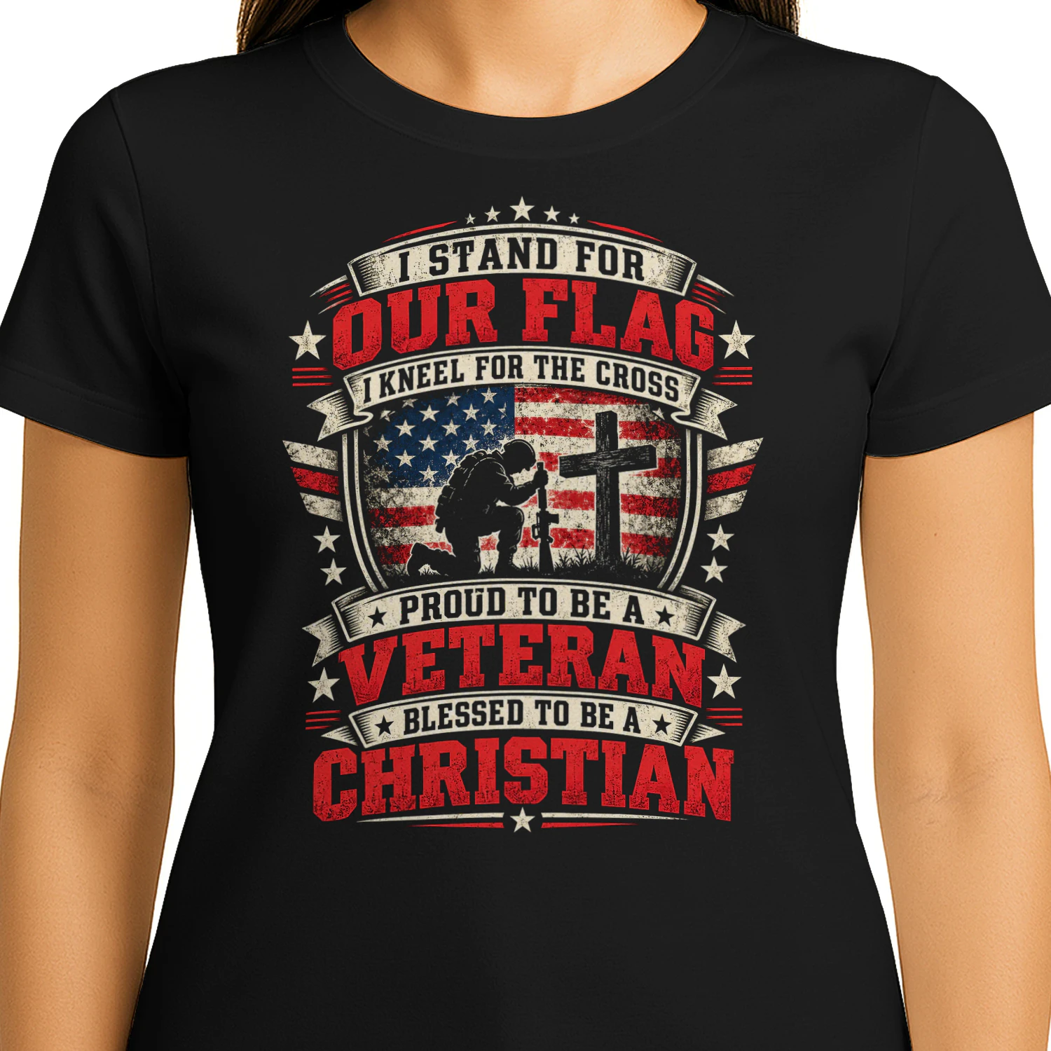 Stand For Our Flag Kneel Cross Veteran T Shirt VET0069