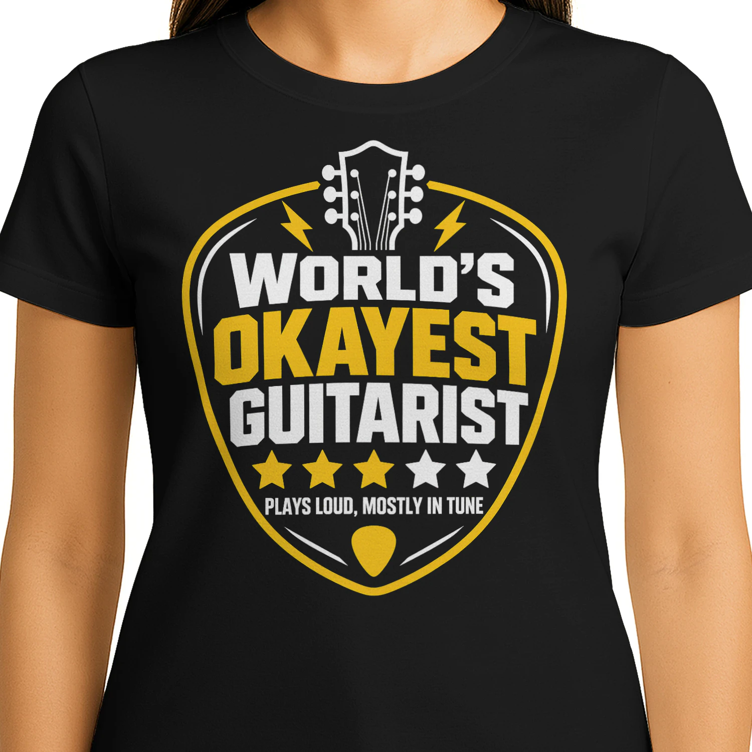 Worlds Okayest Guitarist Pick Stars Guitar T Shirt GTR0069
