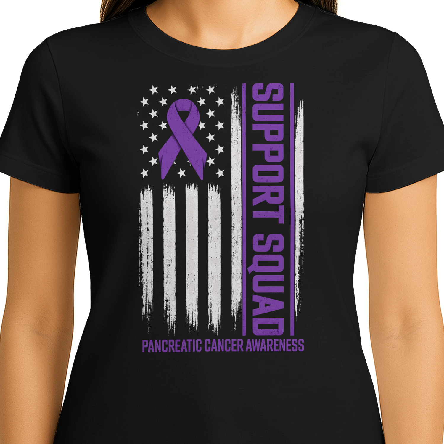 US Flag Support Squad Pancreatic Cancer T Shirt PCC0085