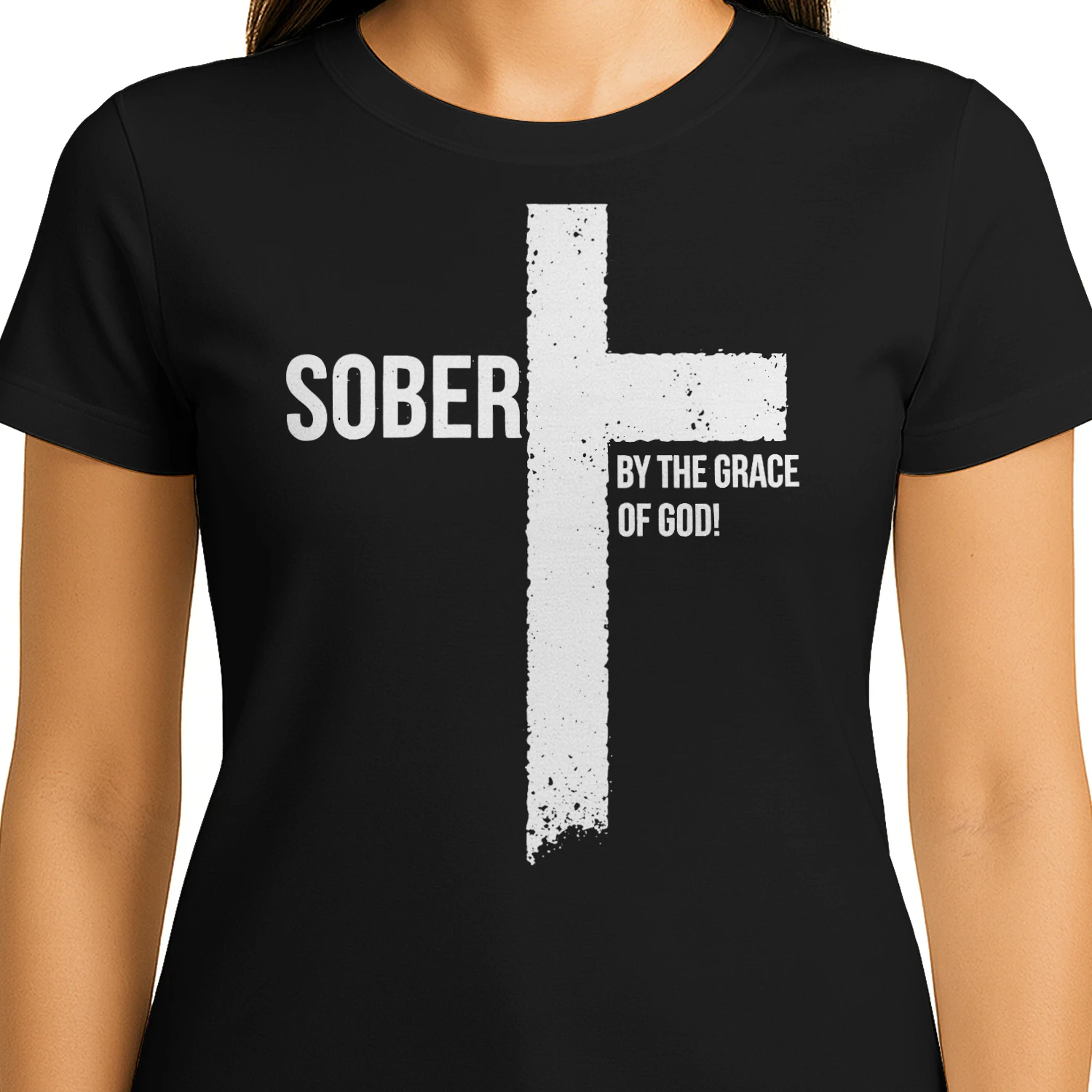Sober For Jesus By The Grace Of God Cross Sobriety T Shirt SOB0019