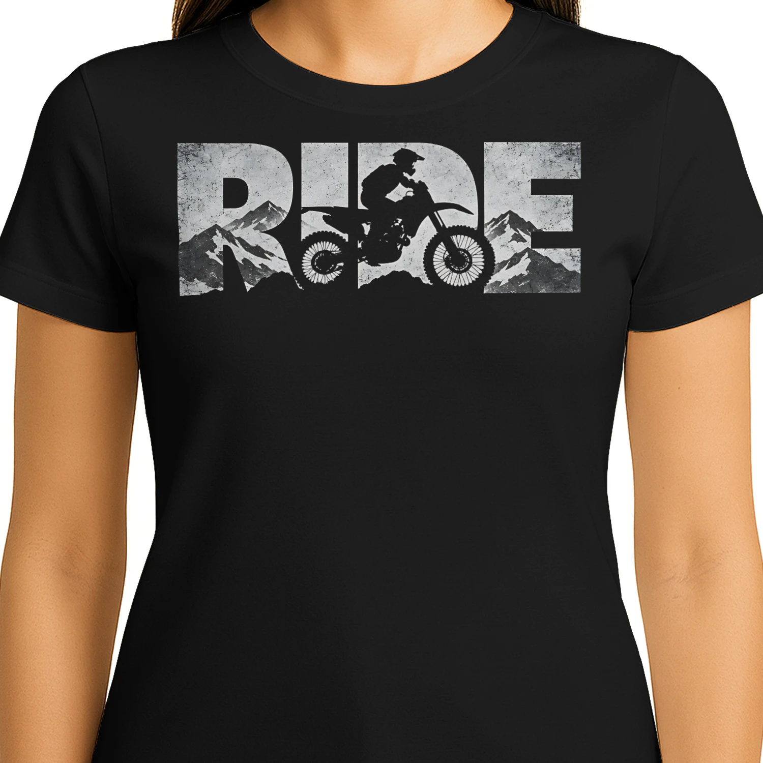 Ride Lettering With Bike Silhouette Motorcross T Shirt MTC0044