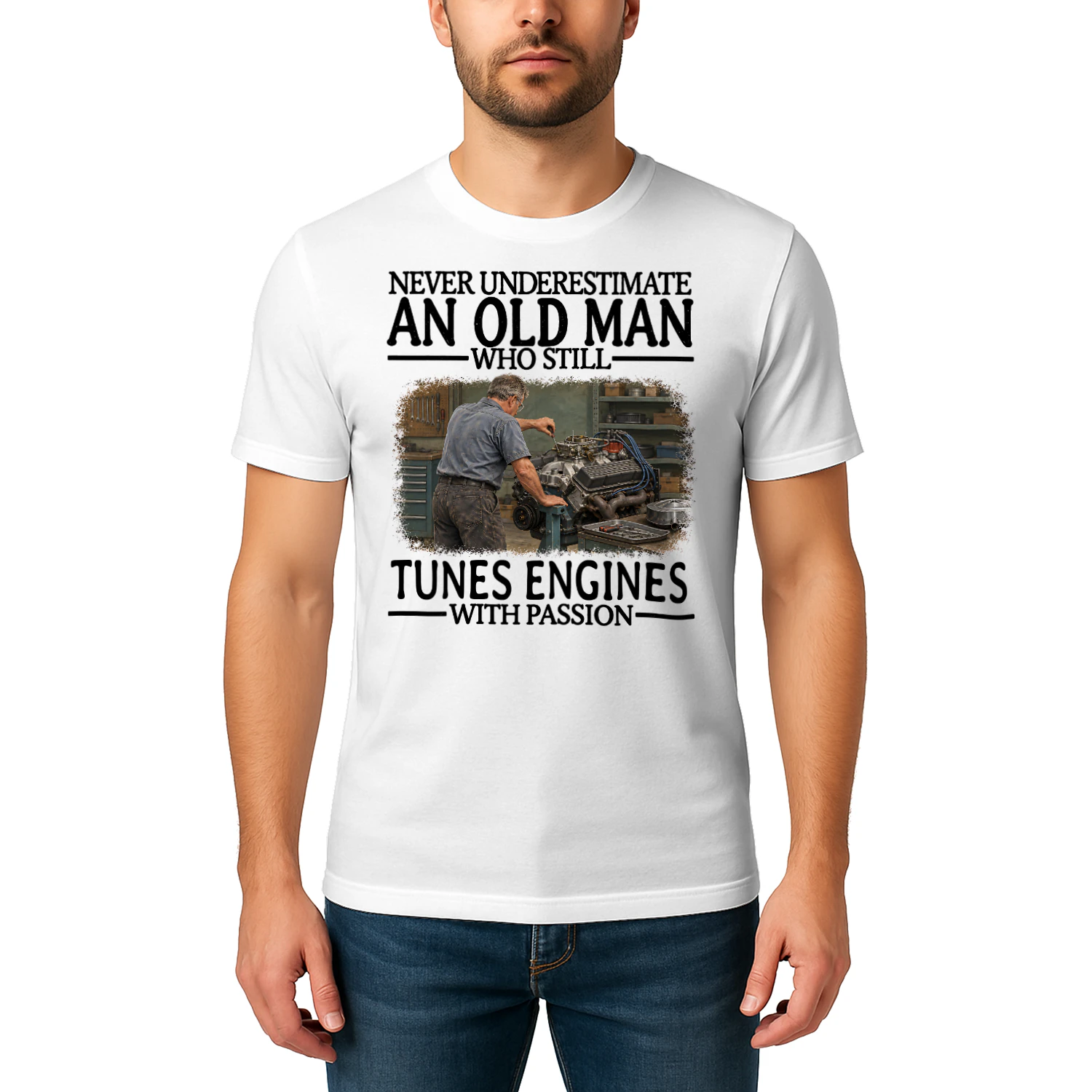Tunes Engines Old Man With Passion Engine Tuning T Shirt AOM0567