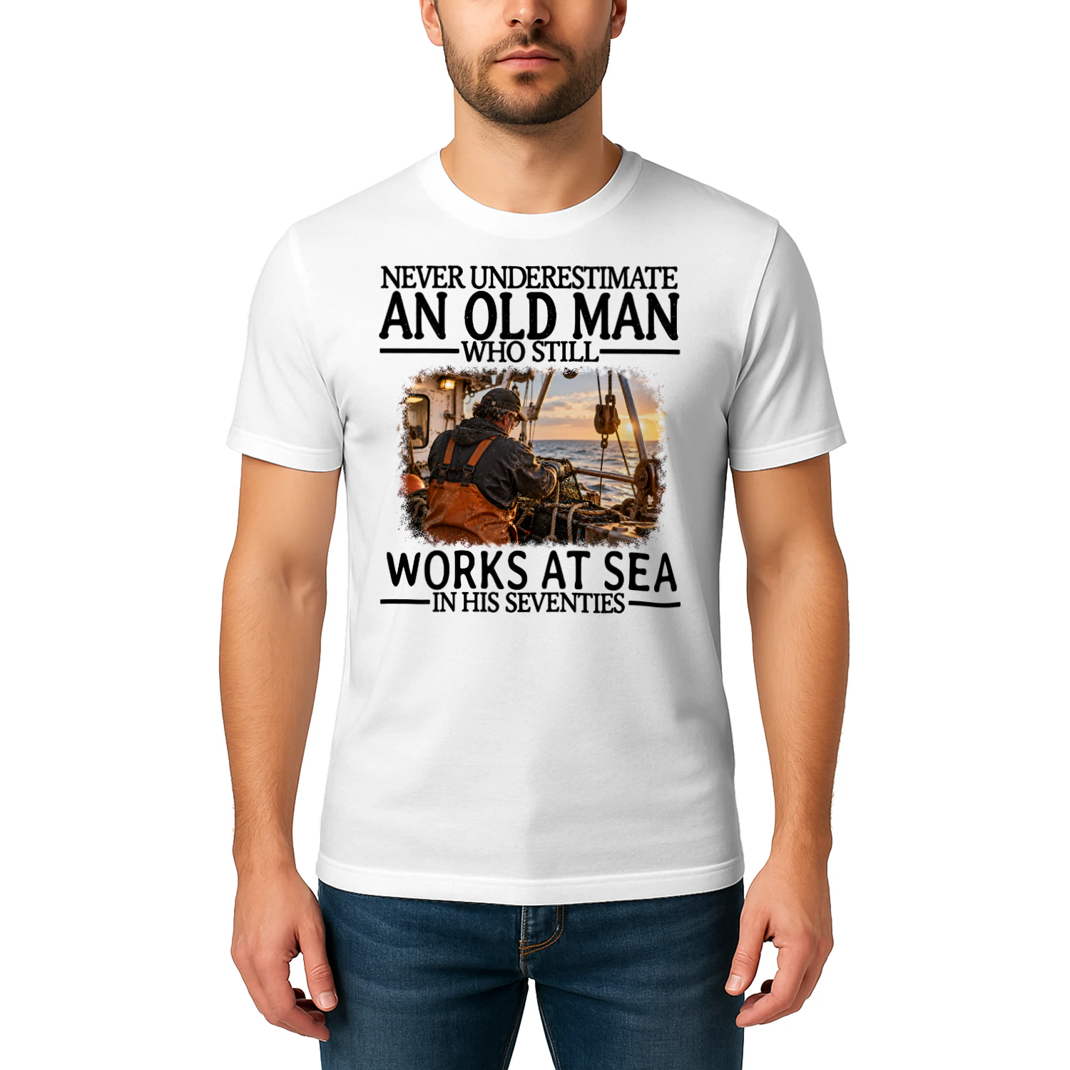 Works At Sea Old Man In His Seventies Marine T Shirt AOM0342