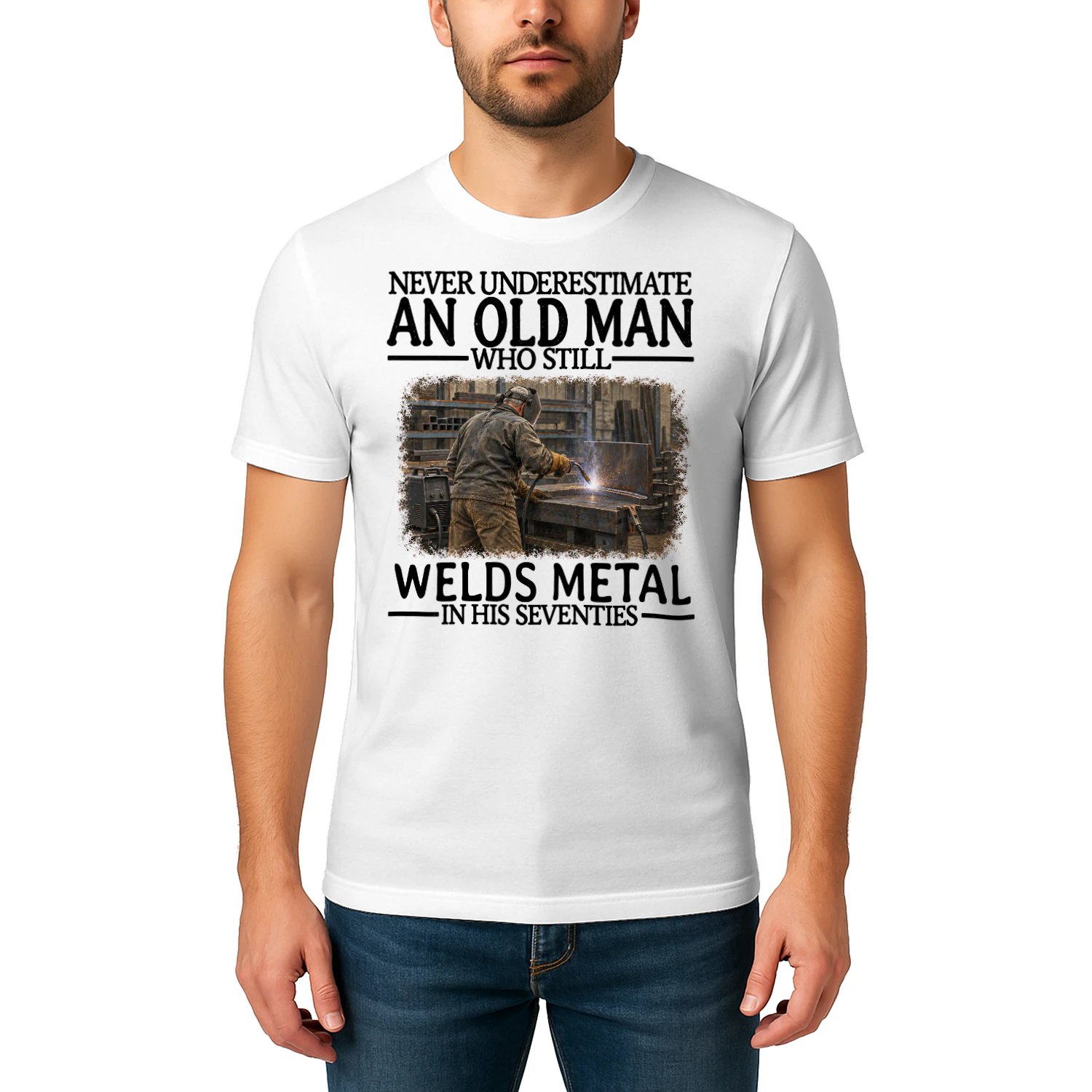 Welds Metal Old Man In His Seventies Welder T Shirt AOM0340