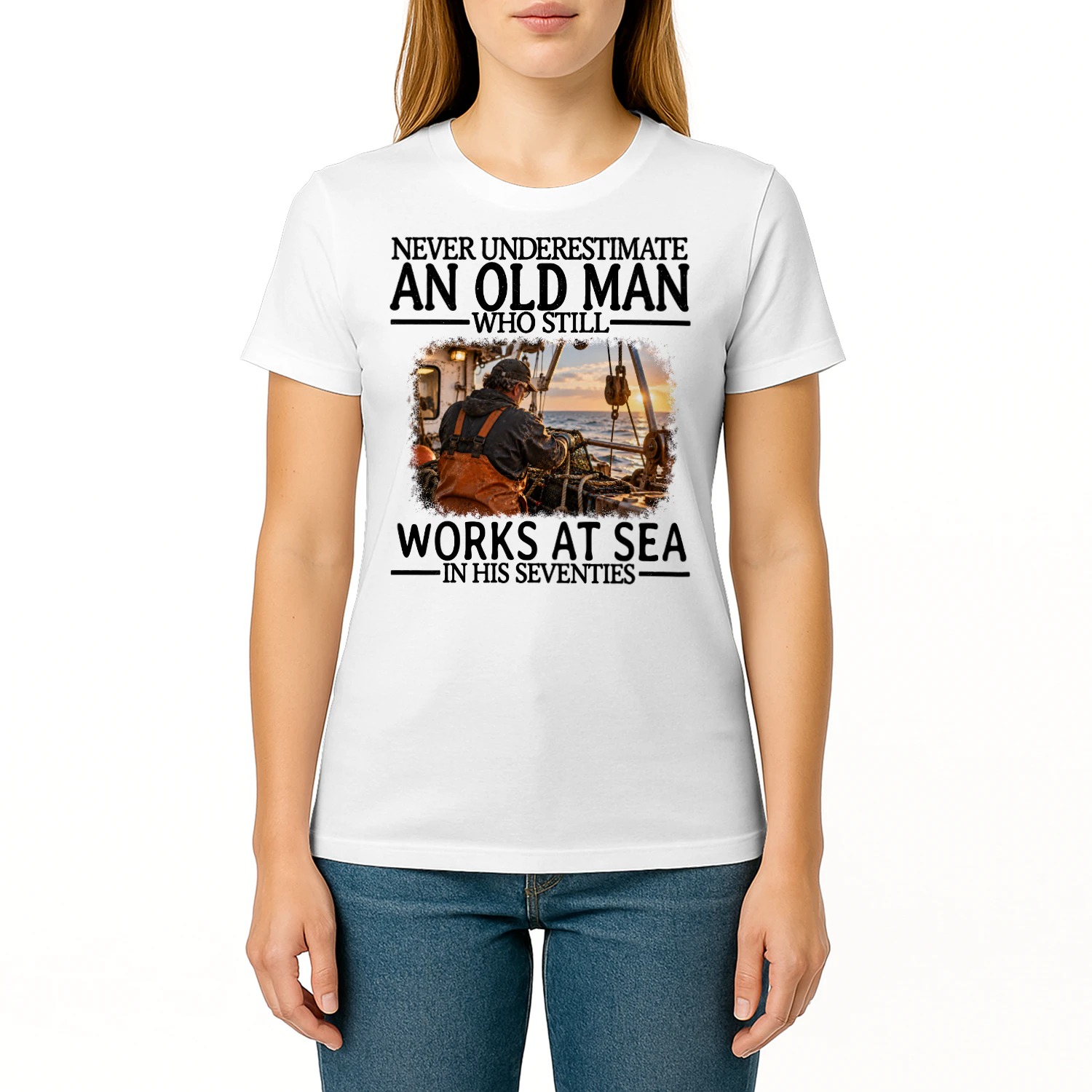 Works At Sea Old Man In His Seventies Marine T Shirt AOM0342