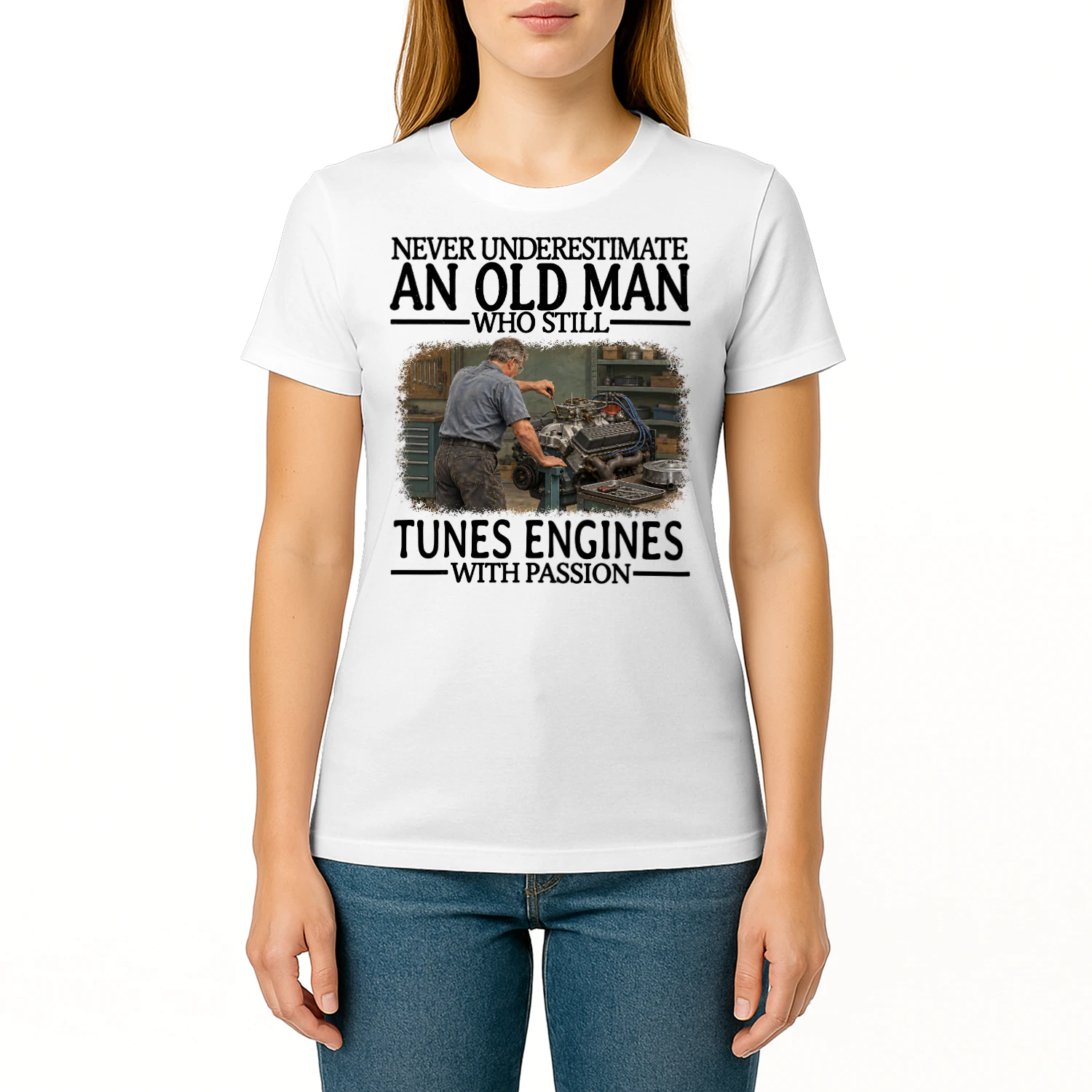 Tunes Engines Old Man With Passion Engine Tuning T Shirt AOM0567