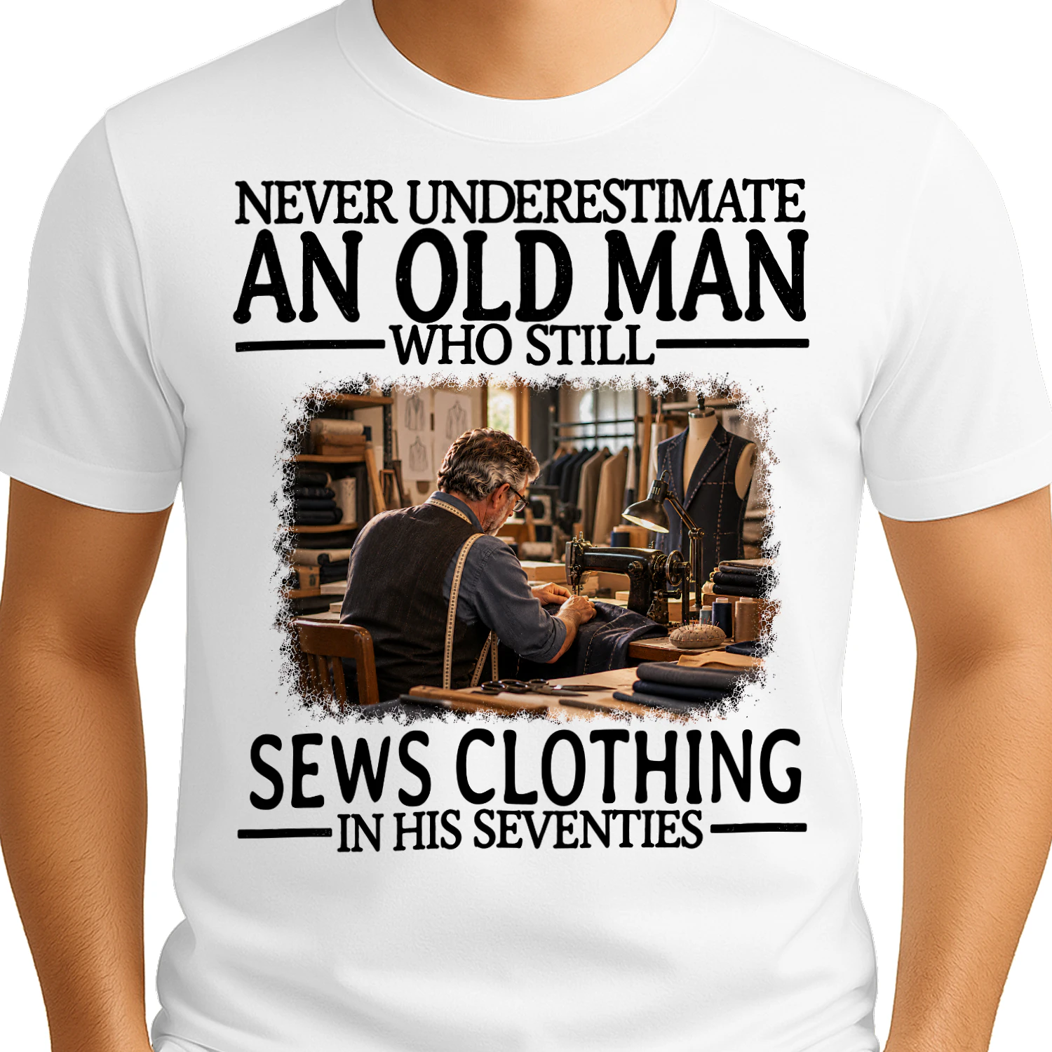 Sews Clothing Old Man In His Seventies Tailor T Shirt AOM0330