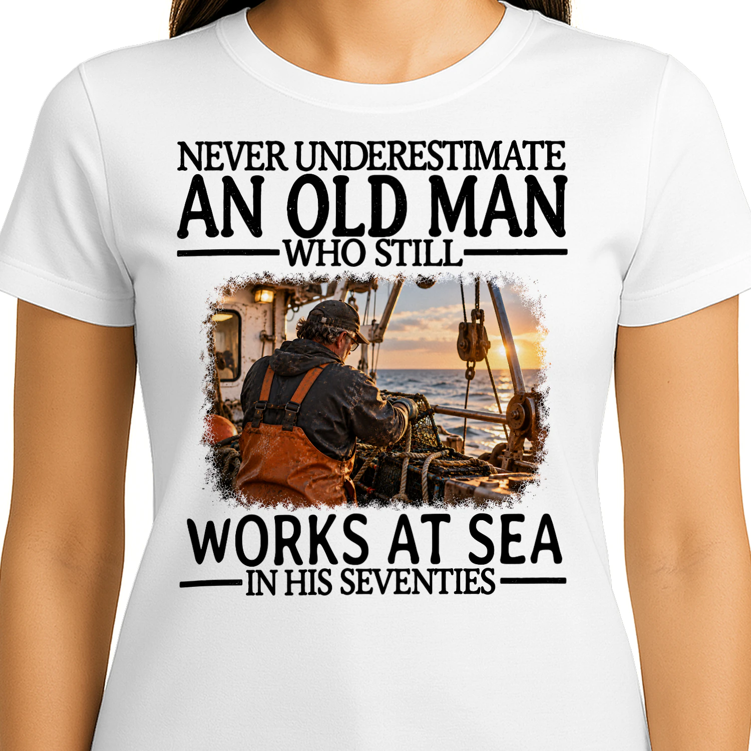 Works At Sea Old Man In His Seventies Marine T Shirt AOM0342