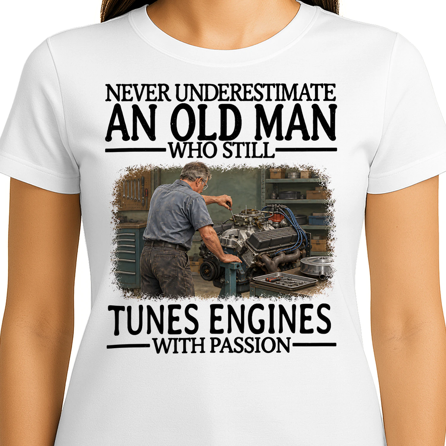 Tunes Engines Old Man With Passion Engine Tuning T Shirt AOM0567