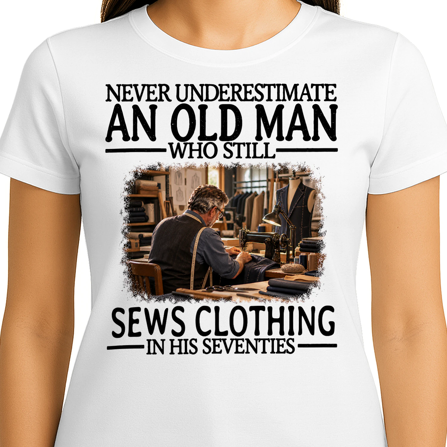 Sews Clothing Old Man In His Seventies Tailor T Shirt AOM0330