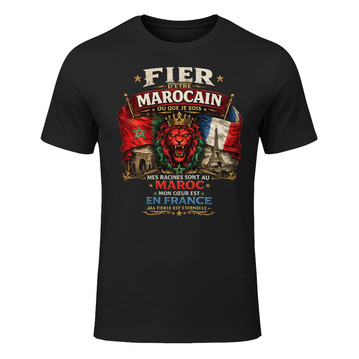 T-shirt Premium – "Fier d'être Marocain" (Édition Double Héritage 🇲🇦🇫🇷)