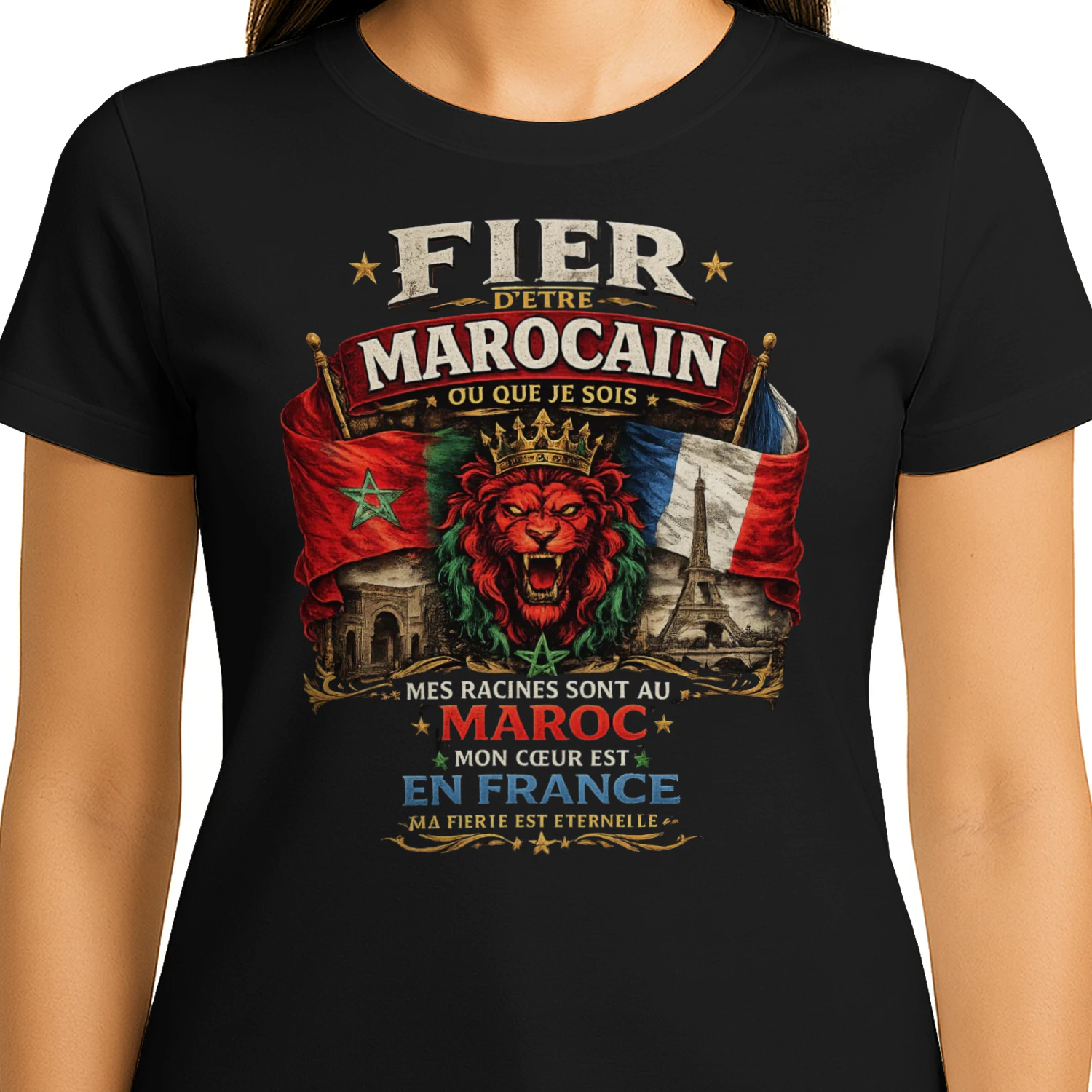 T-shirt Premium – "Fier d'être Marocain" (Édition Double Héritage 🇲🇦🇫🇷)