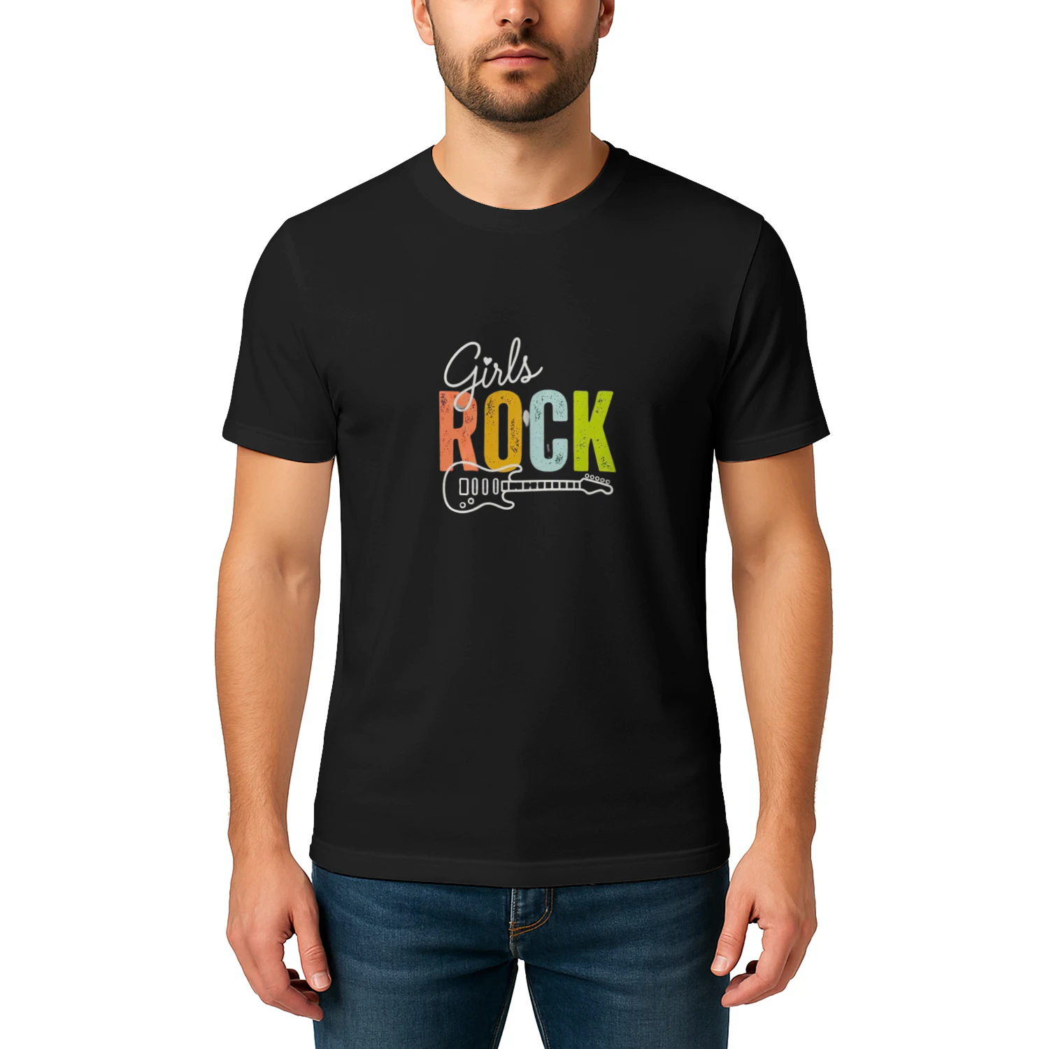 Women's Girls Rock Rock'n Roll Girl Rocker Guitar V-Neck T-Shirt