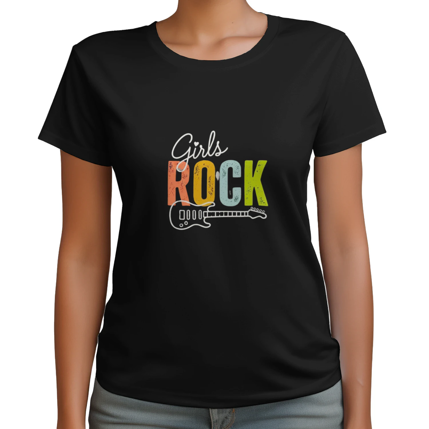 Women's Girls Rock Rock'n Roll Girl Rocker Guitar V-Neck T-Shirt