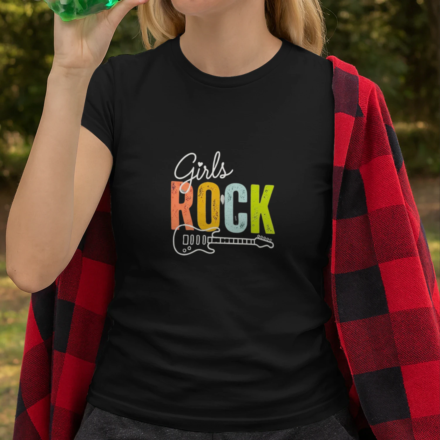 Women's Girls Rock Rock'n Roll Girl Rocker Guitar V-Neck T-Shirt