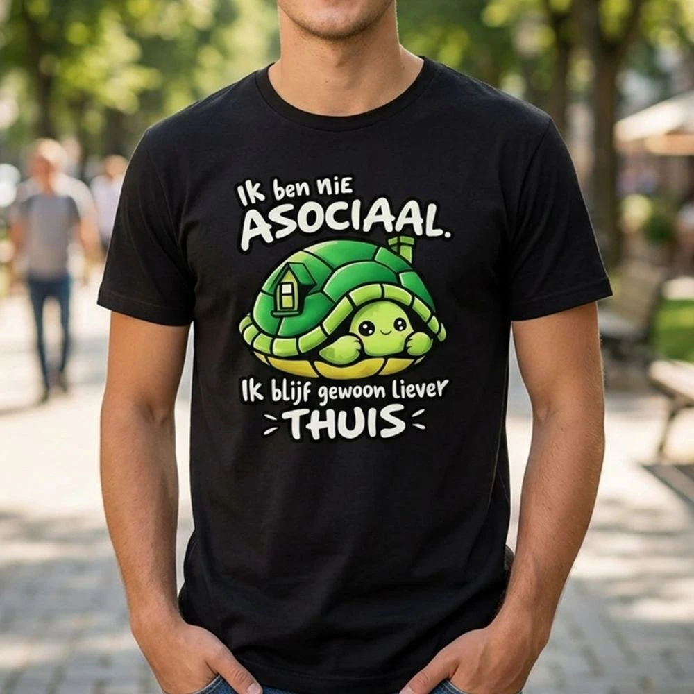 Ik Ben Nie Asociaal – Ik Blijf Gewoon Liever Thuis | Schattige Schildpad T-shirt