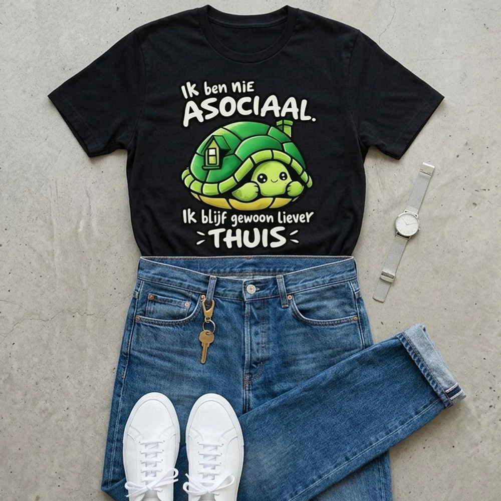 Ik Ben Nie Asociaal – Ik Blijf Gewoon Liever Thuis | Schattige Schildpad T-shirt