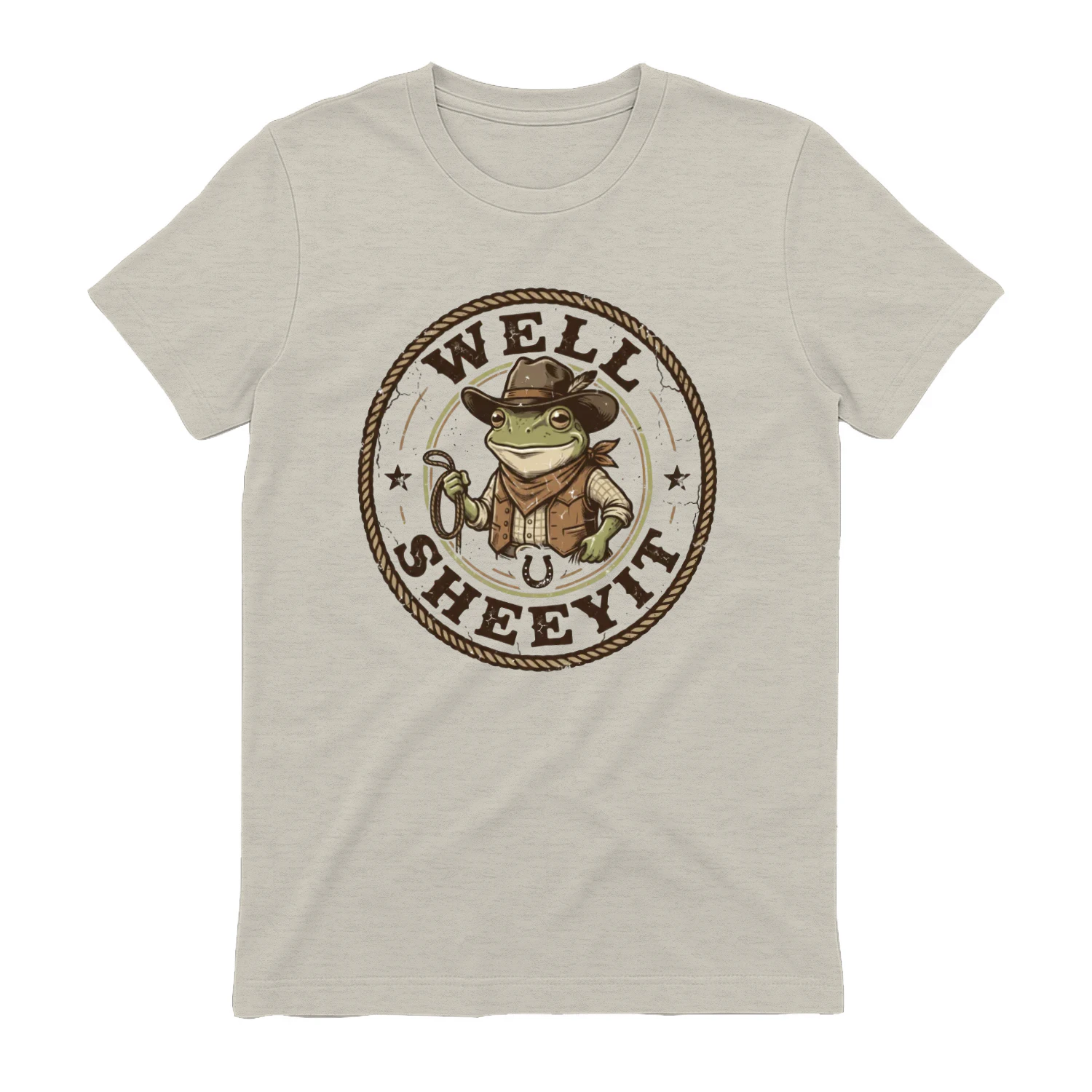 "Well Sheeyit" Cowboy Frog Vintage Country Western Meme Graphic Crew Neck T-shirt