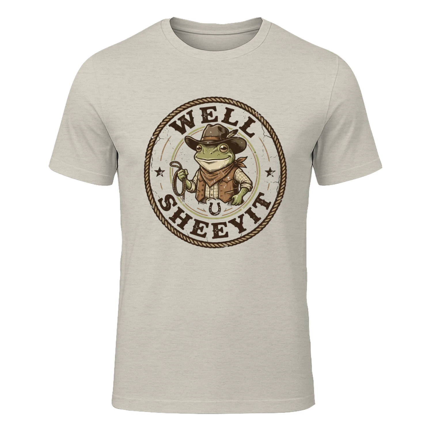 "Well Sheeyit" Cowboy Frog Vintage Country Western Meme Graphic Crew Neck T-shirt