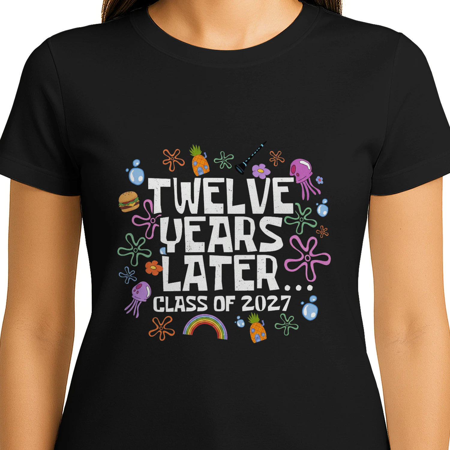"Twelve Years Later..." Class of 2027 SpongeBob-Themed Graduation Graphic Premium T-shirt
