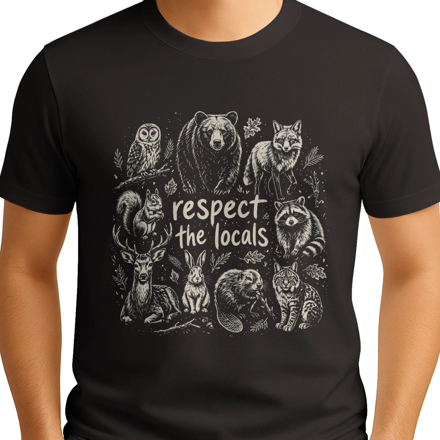 "Respect The Locals" Vintage Forest Wildlife Nature Lover Graphic Classic T-shirt