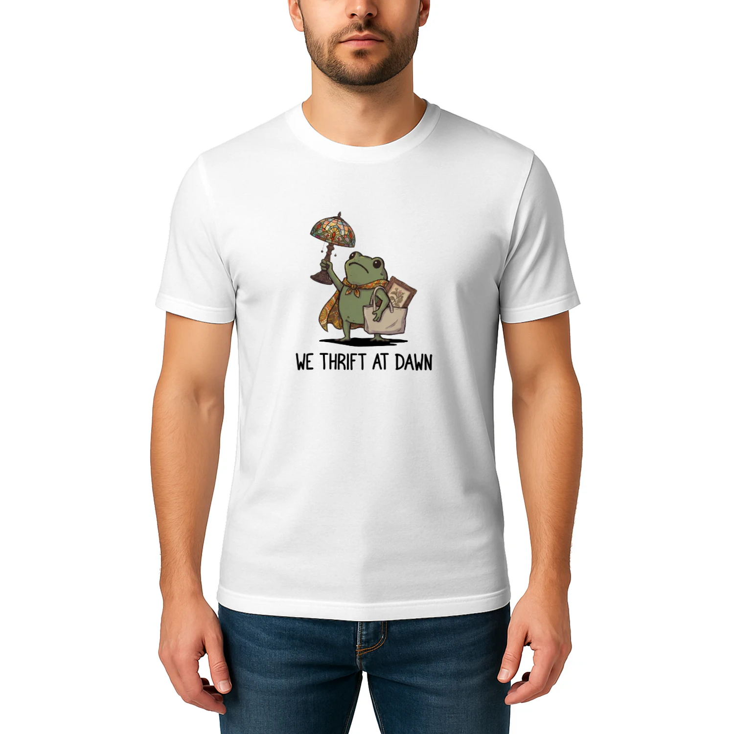 "We Thrift At Dawn" Funny Frog Meme Thrifting Graphic Classic T-shirt
